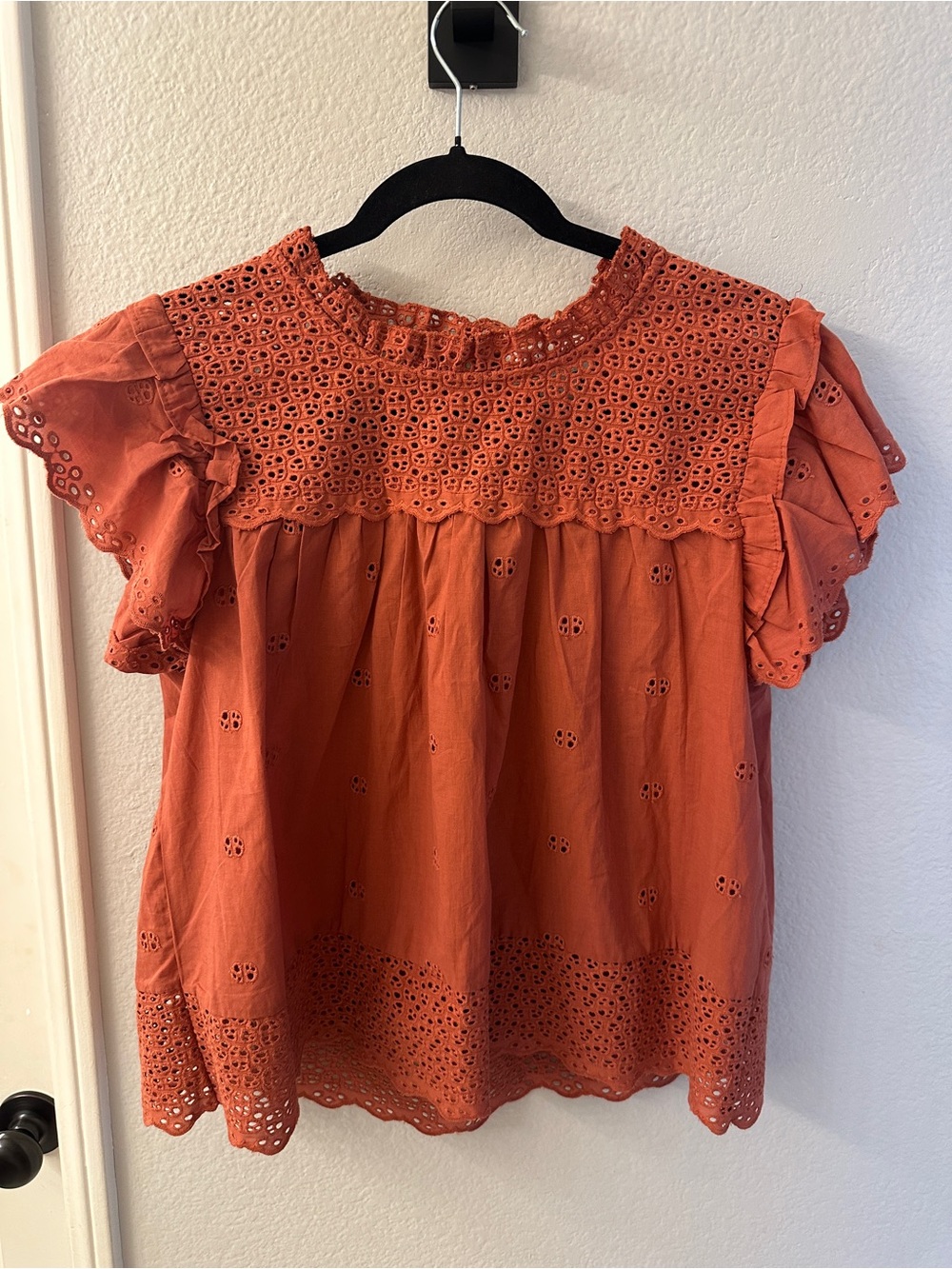 Calypso St. Barth Terracotta Eyelet Ruffle Sleeve Blouse